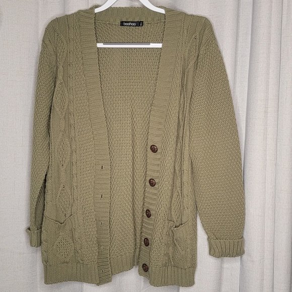 Boohoo Chunky Olive Cardigan Size M/L - Picture 3 of 3
